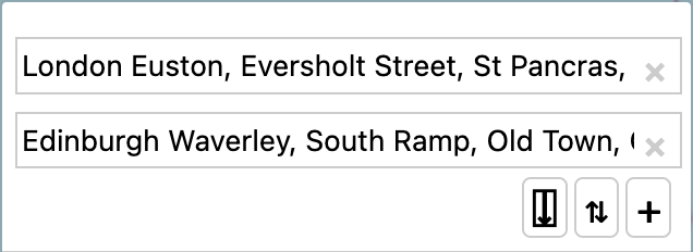 Route planner example placenames